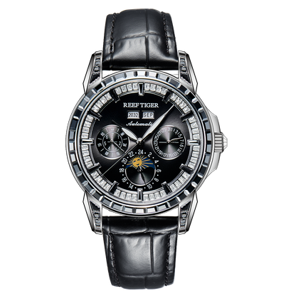【Reef Tiger】Diamond bezel Moon phase Automatic Watch RGA1988-D-YBBL