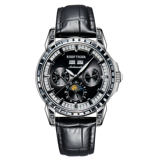【Reef Tiger】Diamond bezel Moon phase Automatic Watch RGA1988-D-YBBL