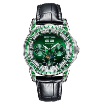 【Reef Tiger】Diamond bezel Moon phase Automatic Watch RGA1988-D-YGGBL