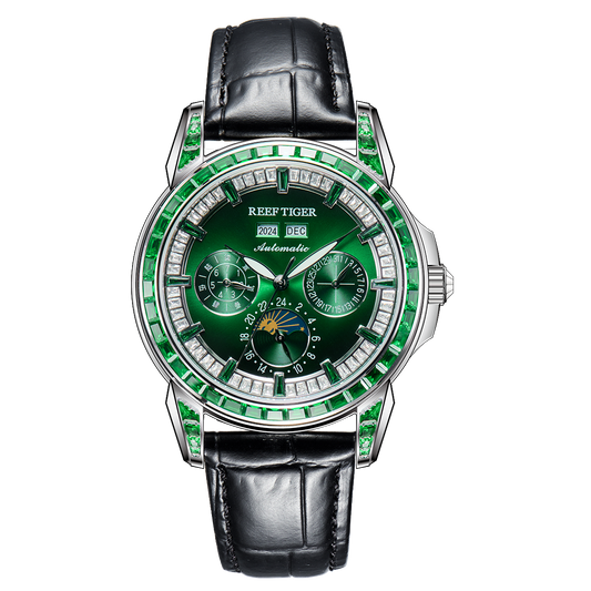【Reef Tiger】Diamond bezel Moon phase Automatic Watch RGA1988-D-YGGBL