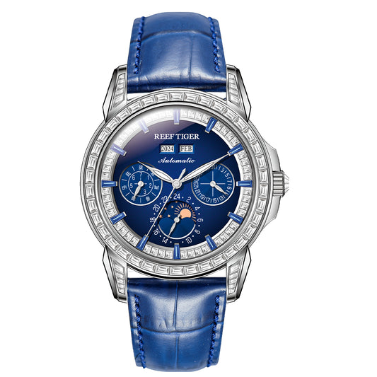 【Reef Tiger】Diamond bezel Moon phase Automatic Watch RGA1988-D-YLLL