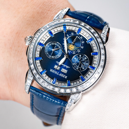 【Reef Tiger】Diamond bezel Moon phase Automatic Watch RGA1988-D-YLLL