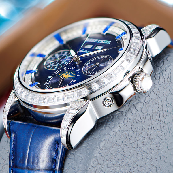 【Reef Tiger】Diamond bezel Moon phase Automatic Watch RGA1988-D-YLLL