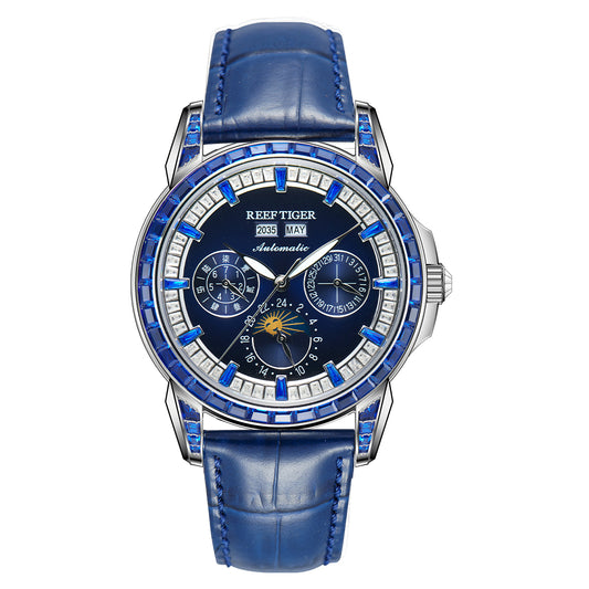 【Reef Tiger】Diamond bezel Moon phase Automatic Watch RGA1988-D-YLLLL