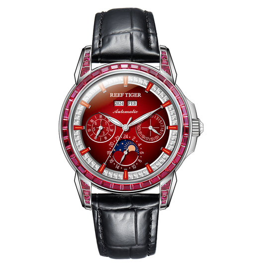 【Reef Tiger】Diamond bezel Moon phase Automatic Watch RGA1988-D-YRBL