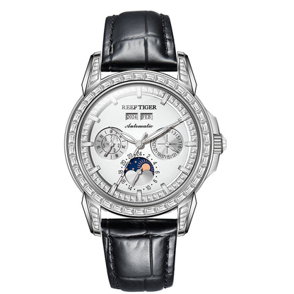 【Reef Tiger】Diamond bezel Moon phase Automatic Watch RGA1988-D-YWBL
