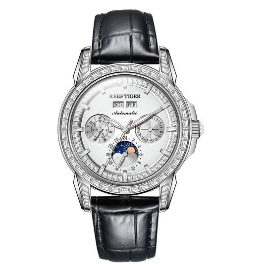 【Reef Tiger】Diamond bezel Moon phase Automatic Watch RGA1988-D-YWBL