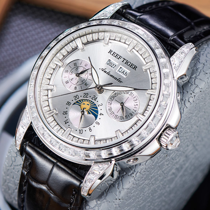 【Reef Tiger】Diamond bezel Moon phase Automatic Watch RGA1988-D-YWBL