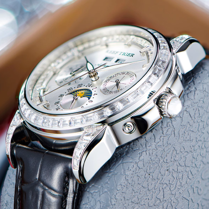 【Reef Tiger】Diamond bezel Moon phase Automatic Watch RGA1988-D-YWBL