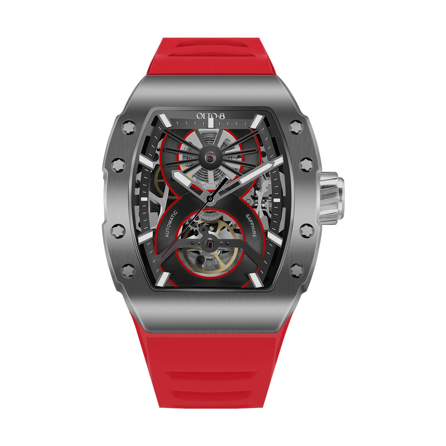 【OLTO-8】SHOT Skeleton Automatic Watch Red