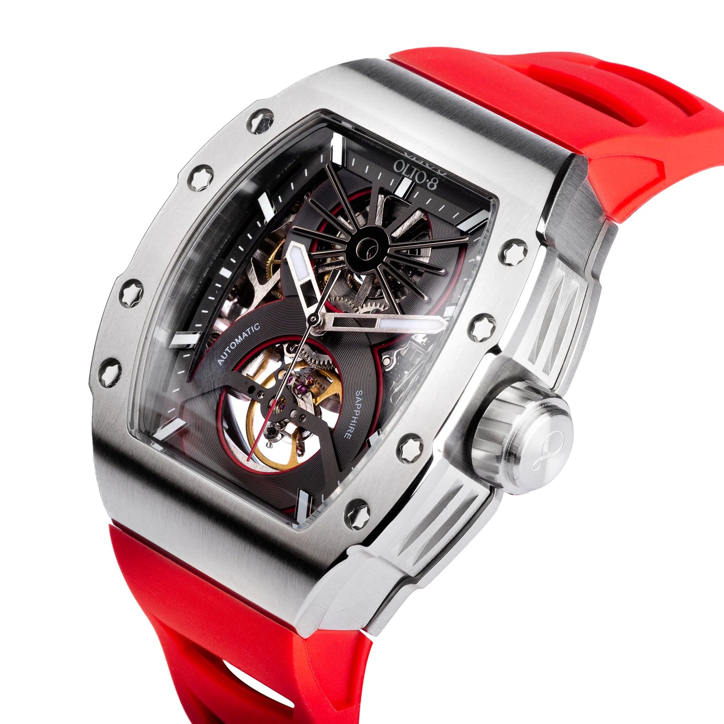 【OLTO-8】SHOT Skeleton Automatic Watch Red